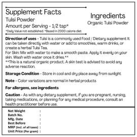 Just Jaivik 100% Organic Tulsi Powder Holy Basil Powder- Ocimum Sanctum- 0.5 LB / 227 g 1/2 Pound- USDA Organic Certified - an Ayurvedic Adaptogen Just Jaivik 100% Organic Tulsi Powder Holy Basil Powder- Ocimum Sanctum- 0.5 LB / 227 g 1/2 Pound- USDA Organic Certified - an Ayurvedic Adaptogen