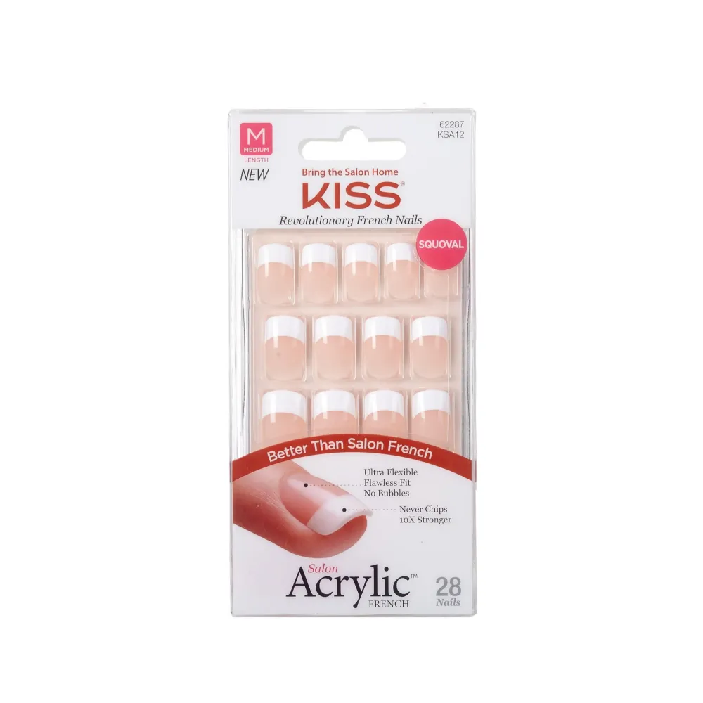 Kiss Salon Acrylic French Nails 28pc Rumour Mill KSA12, white Kiss Salon Acrylic French Nails 28pc Rumour Mill KSA12, white