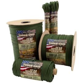 TOUGH-GRID Premium Camo Green Paracord 550 lbs Made in USA Outdoor Survival Nylon Rope Tactical Heavy Duty Strands Parachute Cord Used by US Military Type III Mil-Spec