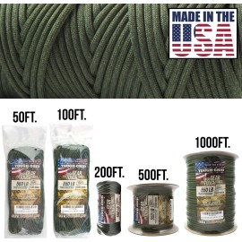 TOUGH-GRID Premium Camo Green Paracord 550 lbs Made in USA Outdoor Survival Nylon Rope Tactical Heavy Duty Strands Parachute Cord Used by US Military Type III Mil-Spec TOUGH-GRID Premium Camo Green Paracord 550 lbs Made in USA Outdoor Survival Nylon Rope Tactical Heavy Duty Strands Parachute Cord Used by US Military Type III Mil-Spec