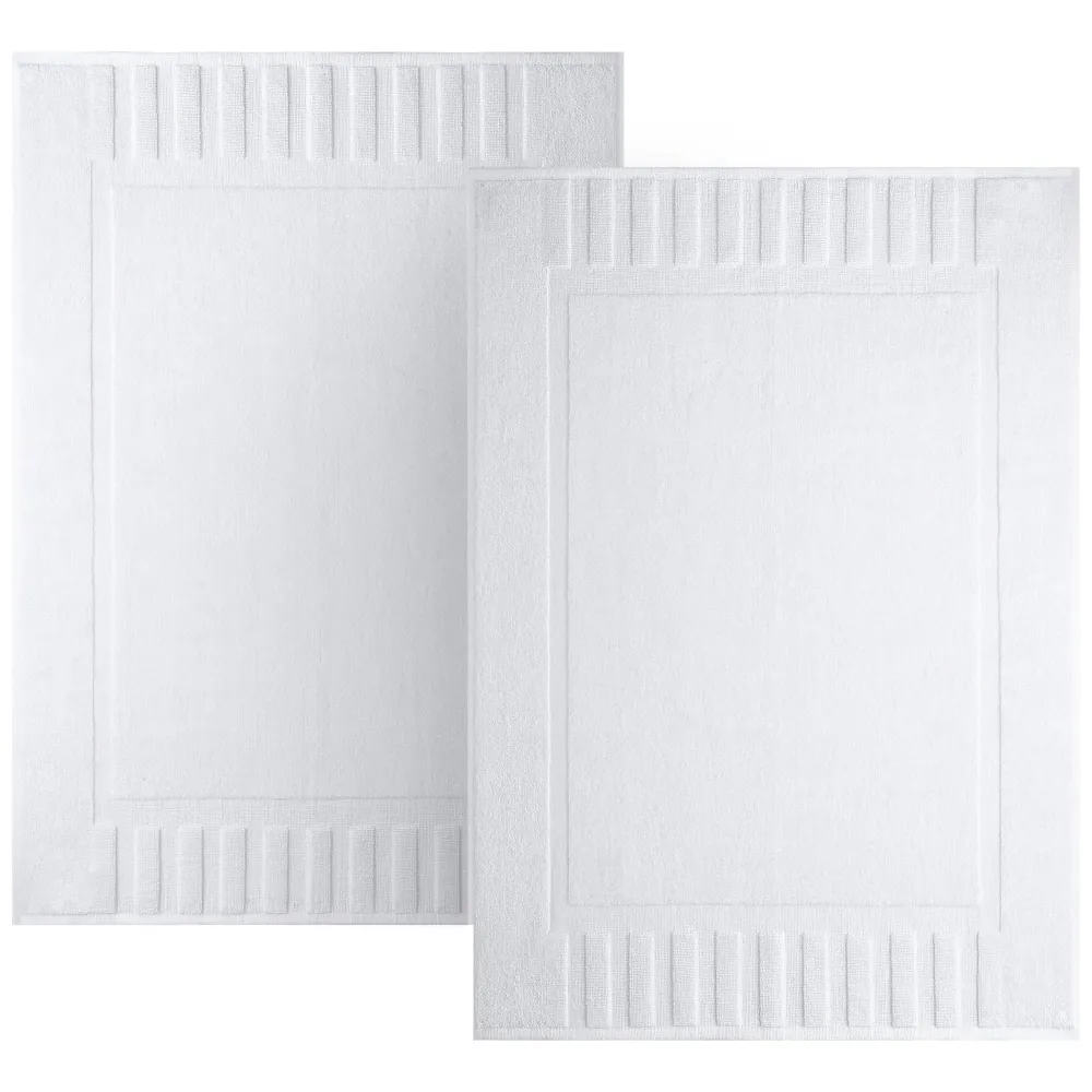 White Classic Luxury Bath Mat Floor Towel Set - Absorbent Cotton Hotel Spa Shower/Bathtub Mats [Not a Bathroom Rug] 22x34 | 2 Pack | White