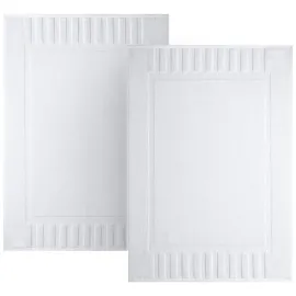 White Classic Luxury Bath Mat Floor Towel Set - Absorbent Cotton Hotel Spa Shower/Bathtub Mats [Not a Bathroom Rug] 22x34 | 2 Pack | White