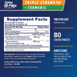 Osteo Bi-Flex Triple Strength Glucosamine with Turmeric, Joint Health Supplement, Coated Tablets, Original Version, 80 Count Osteo Bi-Flex Triple Strength Glucosamine with Turmeric, Joint Health Supplement, Coated Tablets, Original Version, 80 Count