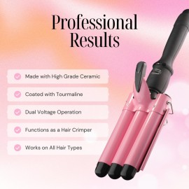 Alure Three Barrel Curling Iron Wand Hair Waver with LCD Temperature Display - 1 Inch Ceramic Tourmaline Triple Barrels, Dual Voltage Crimp Alure Three Barrel Curling Iron Wand Hair Waver with LCD Temperature Display - 1 Inch Ceramic Tourmaline Triple Barrels, Dual Voltage Crimp