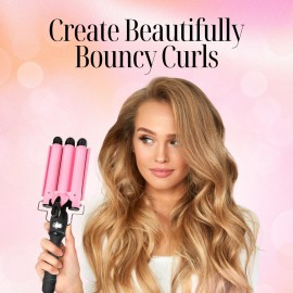 Alure Three Barrel Curling Iron Wand Hair Waver with LCD Temperature Display - 1 Inch Ceramic Tourmaline Triple Barrels, Dual Voltage Crimp Alure Three Barrel Curling Iron Wand Hair Waver with LCD Temperature Display - 1 Inch Ceramic Tourmaline Triple Barrels, Dual Voltage Crimp
