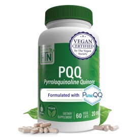 Health Thru Nutrition PQQ 20mg 60 Servings Pyrroloquinoline Quinone as PureQQ | Promotes Mitochondrial Biogenesis | Certified Vegan | Non-GMO Gluten Soy Free Capsules| Clean Label PQQ Supplement