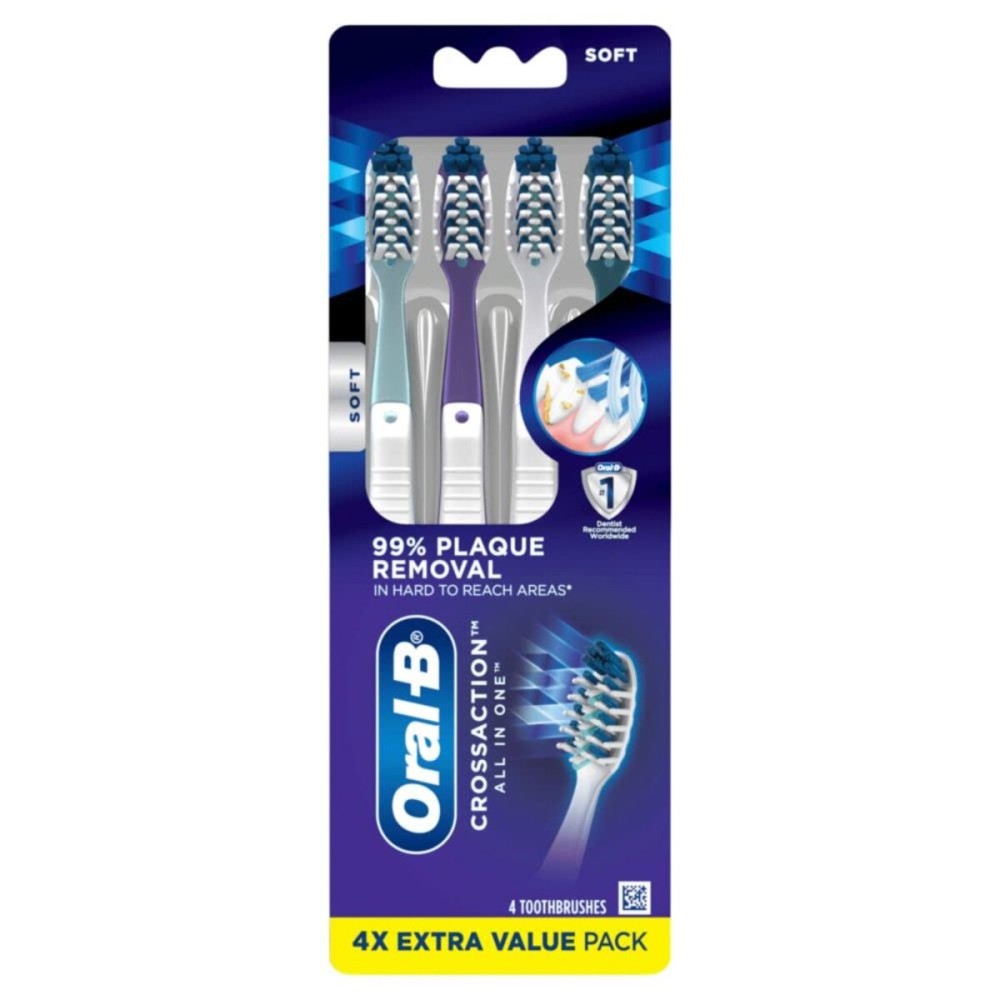 Oral-B CrossAction All In One Toothbrush, Soft, Deep Plaque Removal, 4 count Oral-B CrossAction All In One Toothbrush, Soft, Deep Plaque Removal, 4 count