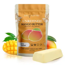 era of nature Organic Unrefined Raw MANGO BUTTER BLOCK Bulk, Skin Moisturizing, Use Alone or in DIY Body Butters, Soaps, Lotions and lip balm - 8oz era of nature Organic Unrefined Raw MANGO BUTTER BLOCK Bulk, Skin Moisturizing, Use Alone or in DIY Body Butters, Soaps, Lotions and lip balm - 8oz