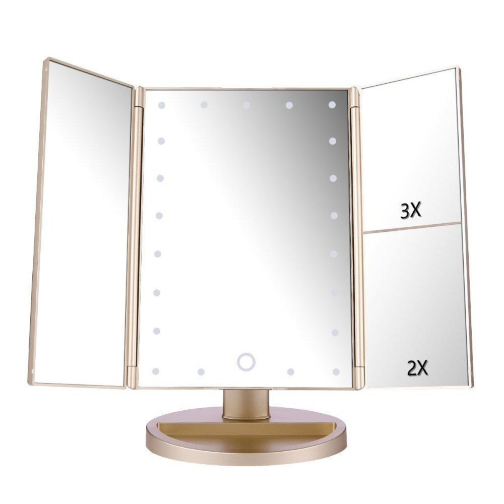 deweisn Floor Mount Tri-Fold Lighted Vanity Mirror with 21 LED Lights, Touch Screen and 3X/2X/1X Magnification, Two Power Supply Modes Make Up Mirror,Travel Mirror deweisn Floor Mount Tri-Fold Lighted Vanity Mirror with 21 LED Lights, Touch Screen and 3X/2X/1X Magnification, Two Power Supply Modes Make Up Mirror,Travel Mirror