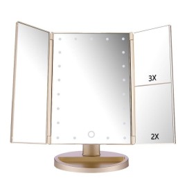 deweisn Floor Mount Tri-Fold Lighted Vanity Mirror with 21 LED Lights, Touch Screen and 3X/2X/1X Magnification, Two Power Supply Modes Make Up Mirror,Travel Mirror deweisn Floor Mount Tri-Fold Lighted Vanity Mirror with 21 LED Lights, Touch Screen and 3X/2X/1X Magnification, Two Power Supply Modes Make Up Mirror,Travel Mirror