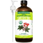 RejuveNaturals Castor Oil (16oz Glass Bottle) USDA Certified Organic, 100% Pure, Cold Pressed, Hexane Free. Boost Hair Growth for Thicker, Fuller Hair, Lashes & Eyebrows.