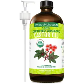RejuveNaturals Castor Oil (16oz Glass Bottle) USDA Certified Organic, 100% Pure, Cold Pressed, Hexane Free. Boost Hair Growth for Thicker, Fuller Hair, Lashes & Eyebrows. RejuveNaturals Castor Oil (16oz Glass Bottle) USDA Certified Organic, 100% Pure, Cold Pressed, Hexane Free. Boost Hair Growth for Thicker, Fuller Hair, Lashes & Eyebrows.