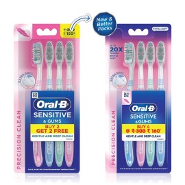 Oral B Ultrathin Sensitive Manual Toothbrush for adults, Multicolor- (Buy 2 Get 2 Free)