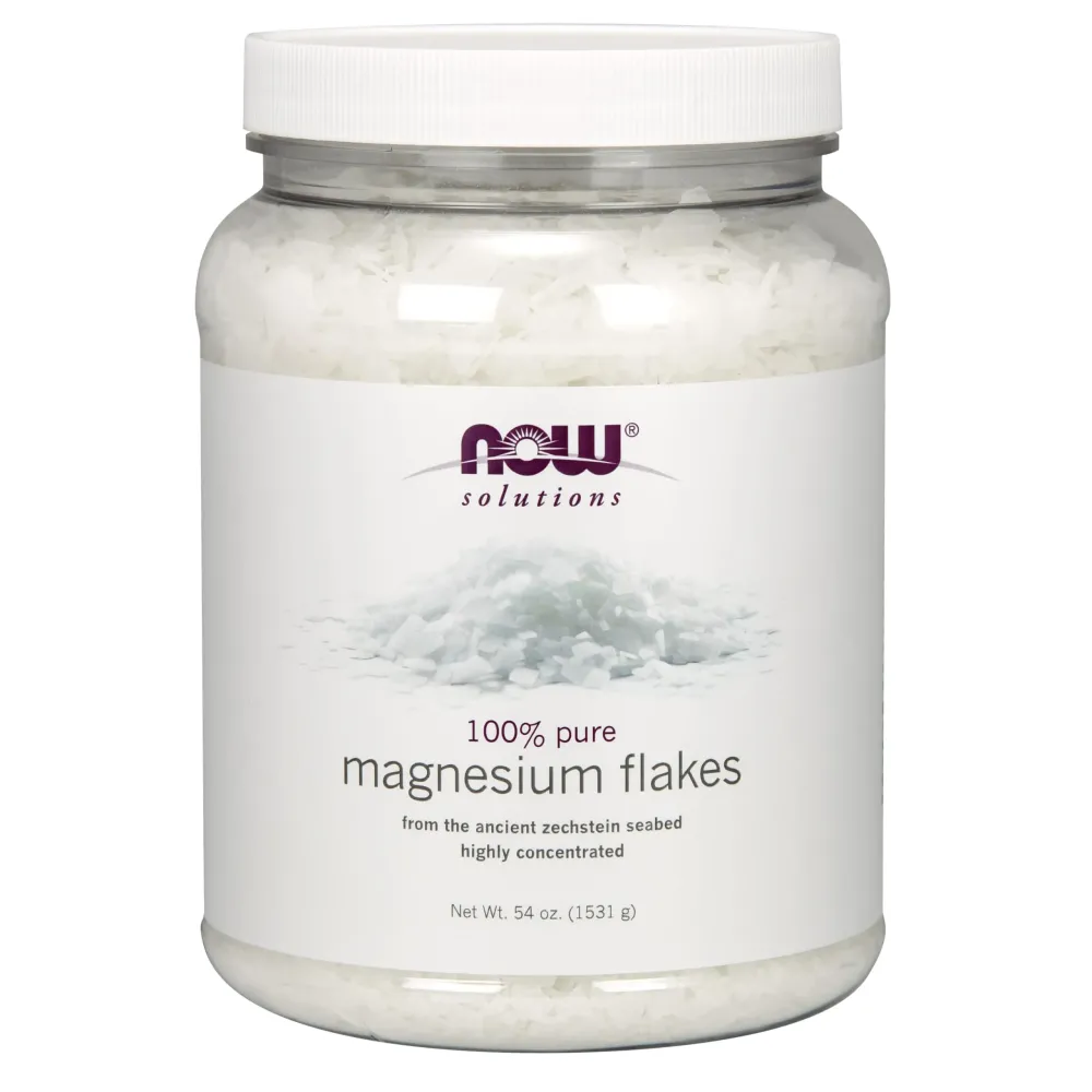 NOW Foods Solutions, Magnesium Flakes, 100% Pure, from the Ancient Zechstein Seabed, Highly Concentrated, 54-Ounce