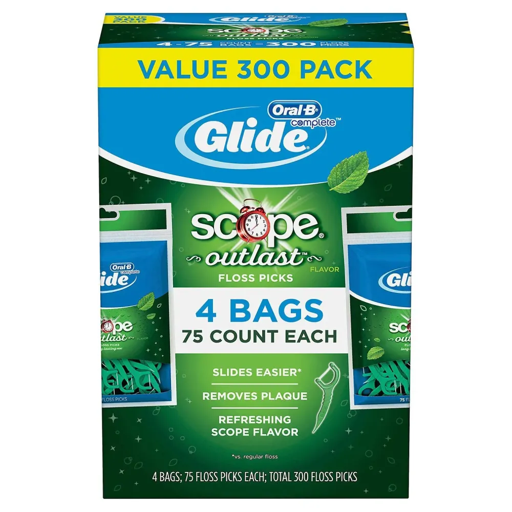 Glide Oral B Floss Picks Plusx 40mm Outlast - Long Lasting Mint, 4 Pack of 75 Glide Oral B Floss Picks Plusx 40mm Outlast - Long Lasting Mint, 4 Pack of 75