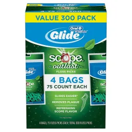 Glide Oral B Floss Picks Plusx 40mm Outlast - Long Lasting Mint, 4 Pack of 75