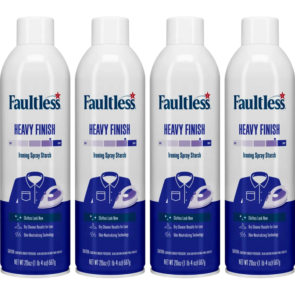 Laundry Starch Spray, Faultless Heavy Spray Starch 20 oz Cans for a Smooth Iron Glide on Clothes & Fabric Even Spray, Easy Iron Glide, No Reside (Pack of 4) Laundry Starch Spray, Faultless Heavy Spray Starch 20 oz Cans for a Smooth Iron Glide on Clothes & Fabric Even Spray, Easy Iron Glide, No Reside (Pack of 4)