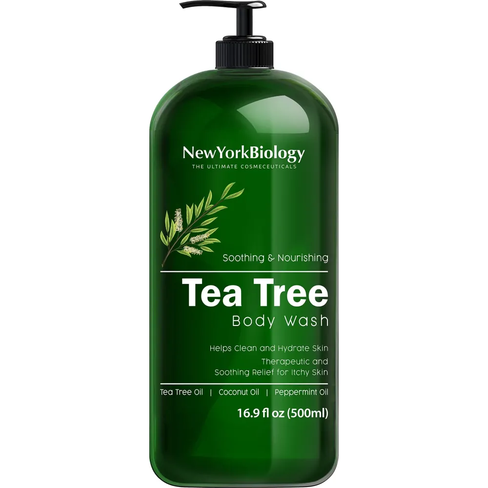 New York Biology Tea Tree Body Wash for Men and Women - Moisturizing Body Wash Helps Soothe Itchy Skin, Jock Itch, Athletes Foot, Nail Fungus, Eczema, Body Odor and Ringworm - 16.9 Fl Oz