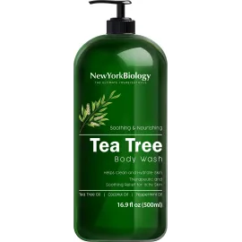 New York Biology Tea Tree Body Wash for Men and Women - Moisturizing Body Wash Helps Soothe Itchy Skin, Jock Itch, Athletes Foot, Nail Fungus, Eczema, Body Odor and Ringworm - 16.9 Fl Oz