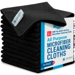 12 x 12 Pro Multi-Surface Microfiber Cleaning Cloths | Black - 12 Pack | Premium Microfiber Towels for Cleaning Glass, Kitchens, Bathrooms, Automotive, Supplies & Products