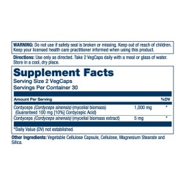 SOLARAY Fermented Cordyceps Mushroom 1000 mg - Healthy Energy Support - Fermented for Enhanced Absorption - Vegan, Non-GMO, Lab Verified - 30 Servings, 60 VegCaps SOLARAY Fermented Cordyceps Mushroom 1000 mg - Healthy Energy Support - Fermented for Enhanced Absorption - Vegan, Non-GMO, Lab Verified - 30 Servings, 60 VegCaps