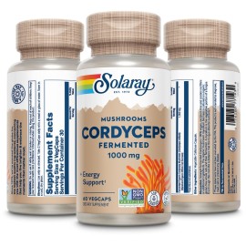SOLARAY Fermented Cordyceps Mushroom 1000 mg - Healthy Energy Support - Fermented for Enhanced Absorption - Vegan, Non-GMO, Lab Verified - 30 Servings, 60 VegCaps SOLARAY Fermented Cordyceps Mushroom 1000 mg - Healthy Energy Support - Fermented for Enhanced Absorption - Vegan, Non-GMO, Lab Verified - 30 Servings, 60 VegCaps