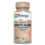 SOLARAY Organic Lions Mane Supplement Capsules - Providing 1000 mg of Lion\'s Mane Organic Mushrooms, Fermented for Enhanced Absorption - Vegan, 60-Day Guarantee, Lab Verified, 30 Servings, 60 VegCaps