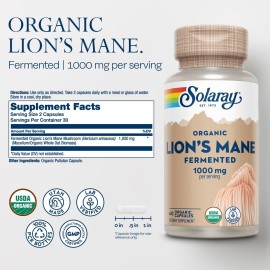 SOLARAY Organic Lions Mane Supplement Capsules - Providing 1000 mg of Lion\'s Mane Organic Mushrooms, Fermented for Enhanced Absorption - Vegan, 60-Day Guarantee, Lab Verified, 30 Servings, 60 VegCaps SOLARAY Organic Lions Mane Supplement Capsules - Providing 1000 mg of Lion\'s Mane Organic Mushrooms, Fermented for Enhanced Absorption - Vegan, 60-Day Guarantee, Lab Verified, 30 Servings, 60 VegCaps