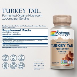 SOLARAY Fermented Turkey Tail Mushroom Supplement 1000mg - Overall Wellness Support - Turkey Tail Mushroom Capsules with Organic Mushrooms - Vegan, Non-GMO, Lab Verified, 60-Day Guarantee, 30 Servings SOLARAY Fermented Turkey Tail Mushroom Supplement 1000mg - Overall Wellness Support - Turkey Tail Mushroom Capsules with Organic Mushrooms - Vegan, Non-GMO, Lab Verified, 60-Day Guarantee, 30 Servings
