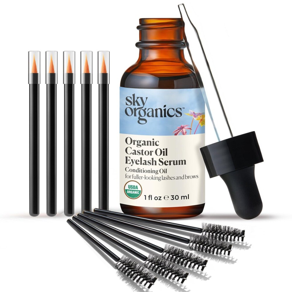 Sky Organics Organic Castor Oil Eyelash & Brow Serum, Hexane-Free Conditioning Oil that Promotes Fuller Looking Lashes & Eye Brows, 100% Pure & Cold-Pressed 1 fl. Oz. / 30 ml w ebook Sky Organics Organic Castor Oil Eyelash & Brow Serum, Hexane-Free Conditioning Oil that Promotes Fuller Looking Lashes & Eye Brows, 100% Pure & Cold-Pressed 1 fl. Oz. / 30 ml w ebook