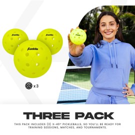 Franklin Sports Outdoor- X-40 Pickleball Balls - USA Pickleball (USAPA) Approved - 3 Pack Outside Pickleballs - Optic Yellow - US Open Ball Franklin Sports Outdoor- X-40 Pickleball Balls - USA Pickleball (USAPA) Approved - 3 Pack Outside Pickleballs - Optic Yellow - US Open Ball