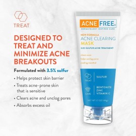 AcneFree Acne Clearing Mask, 3.5% Sulfur Acne Treatment, Absorbs Excess Oil and Unclogs Pores with Vitamin C, Bentonite, and Zinc, 1.7 Ounce