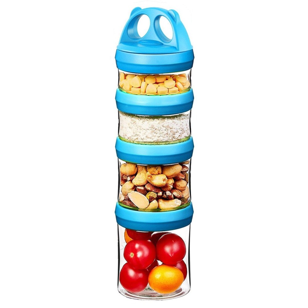 SELEWARE Portable Stackable Food Storage Containers for Snacks Formula Powder and Drinks Twist Lock System Airtight Leak-proof BPA and Phthalate Free 4 Piece Jars 31oz Blue SELEWARE Portable Stackable Food Storage Containers for Snacks Formula Powder and Drinks Twist Lock System Airtight Leak-proof BPA and Phthalate Free 4 Piece Jars 31oz Blue