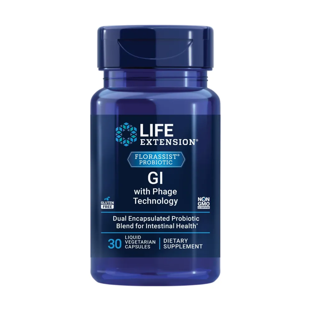 Life Extension FLORASSIST GI with Phage Technology, digestive health, probiotic support, nutrient absorption, 7 probiotic strains, bacteriophage blend, 30 liquid vegetarian capsules Life Extension FLORASSIST GI with Phage Technology, digestive health, probiotic support, nutrient absorption, 7 probiotic strains, bacteriophage blend, 30 liquid vegetarian capsules