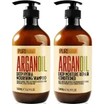 Argan Oil Shampoo and Conditioner Set - Sulfate Free Moroccan Care with Keratin - For Curly, Straight, Dry and Damaged Hair - Moisturizing, Hydrating, Anti Frizz Salon Technology