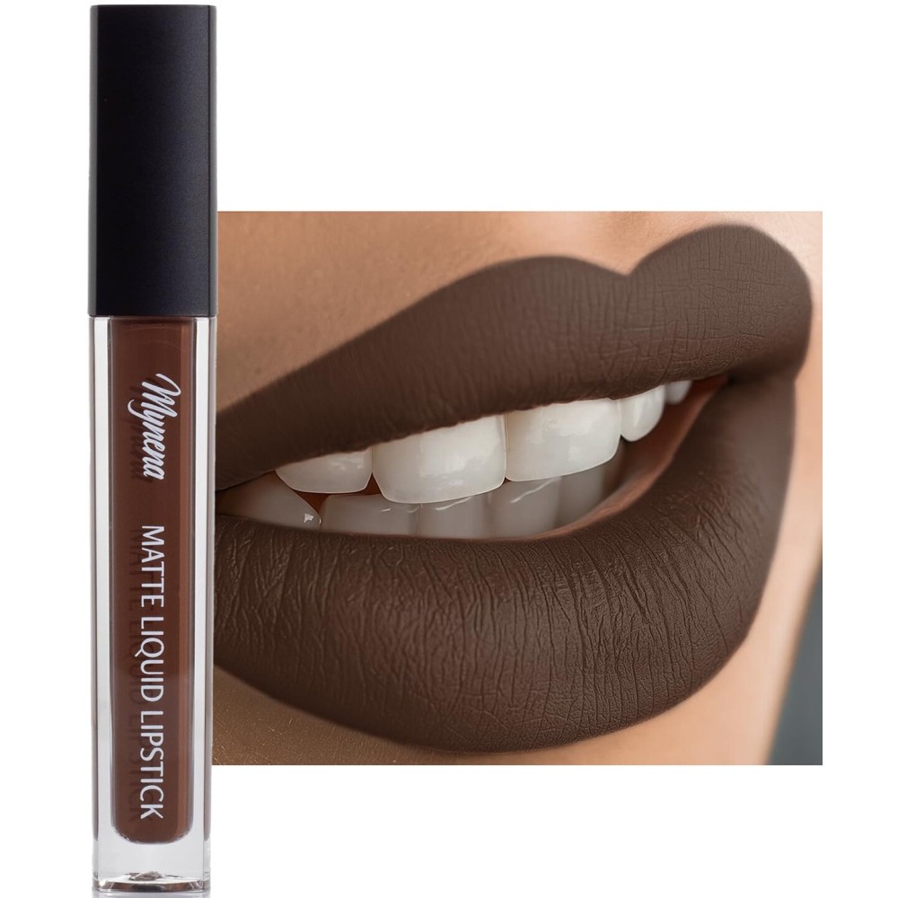 Mynena Brown Long Lasting Lipstick for Women Waterproof & Transfer-Proof | Hydrating with Shea Butter | Bold Pigment Intense Matte Color Lip Stain | Talc-Free & Vegan Product that Performs | Cyndia