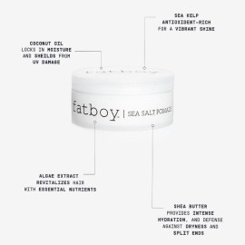 Fatboy Sea Salt Hair Pomade with Coconut Oil & Shea Butter, Lightweight Hold for Texture, Styling & Shine, Tousled Beach Waves Finish, Hair Care for All Hair Types, Paraben Free, Color Safe, 2.6 Oz