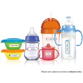 Baby Bottle Labels for Daycare, Self-Laminating, Waterproof Write-On Name Labels, Assorted Sizes & Colors, Pack of 64