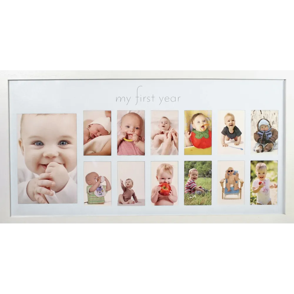 Baby\'s First Year Frame in Elegant White Natural Wood - My First Year Baby Picture Frame for Photo Memories (White) Baby\'s First Year Frame in Elegant White Natural Wood - My First Year Baby Picture Frame for Photo Memories (White)