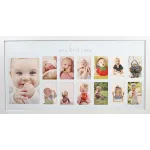 Baby\'s First Year Frame in Elegant White Natural Wood - My First Year Baby Picture Frame for Photo Memories (White)