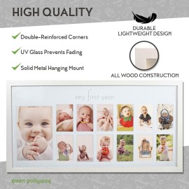Baby\'s First Year Frame in Elegant White Natural Wood - My First Year Baby Picture Frame for Photo Memories (White) Baby\'s First Year Frame in Elegant White Natural Wood - My First Year Baby Picture Frame for Photo Memories (White)
