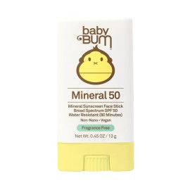 Sun Bum Baby Bum Mineral SPF 50 Sunscreen Stick - Hawaii 104 Act Compliant (Without Octinoxate & Oxybenzone) - UVA/UVB Face and Body Protection - Unscented for Sensitive Skin - Travel Size 0.45 Oz