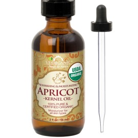 US Organic Apricot Kernel Oil, USDA Certified Organic,100% Pure & Natural, Cold Pressed Virgin, Unrefined in Amber Glass Bottle w/Glass Eyedropper for Easy Application (2 oz (Small))