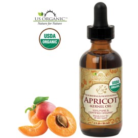 US Organic Apricot Kernel Oil, USDA Certified Organic,100% Pure & Natural, Cold Pressed Virgin, Unrefined in Amber Glass Bottle w/Glass Eyedropper for Easy Application (2 oz (Small))