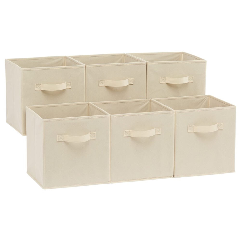 Amazon Basics Collapsible Fabric Storage Cubes Organizer with Handles, Sturdy, Beige, 10.5-x-10.5-x-11-inch, Pack of 6 Amazon Basics Collapsible Fabric Storage Cubes Organizer with Handles, Sturdy, Beige, 10.5-x-10.5-x-11-inch, Pack of 6