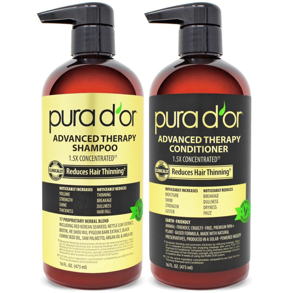 PURA D\'OR Advanced Therapy Biotin Shampoo & Conditioner Hair Care Set For Hair Thinning, CLINICALLY TESTED Effective Results, Herbal Hair Thickening Products For Women & Men, 16oz x2 PURA D\'OR Advanced Therapy Biotin Shampoo & Conditioner Hair Care Set For Hair Thinning, CLINICALLY TESTED Effective Results, Herbal Hair Thickening Products For Women & Men, 16oz x2
