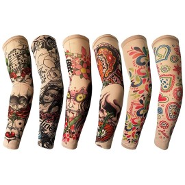 YARIEW Tattoo Sleeves for Men, 6Pcs Arm Sleeves Fake Tattoos Sleeves to Cover Arms Sun Protection Sleeves Tattoo Sleeve Covers Temporary Tattoo Sleeves for Men and Women (Set 4)