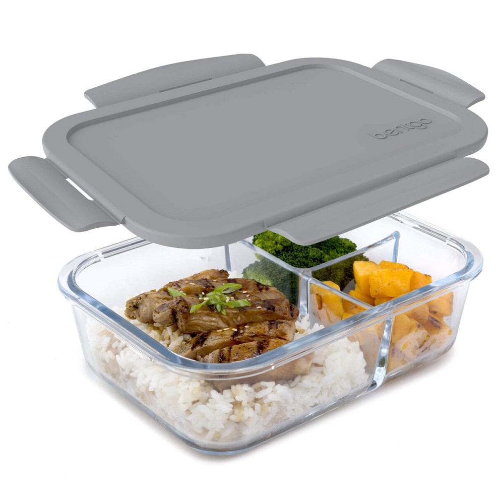 Bentgo Glass Lunch Box - Leak-Proof Bento-Style Food Container with Airtight Lid and Divided 3-Compartment Design - 5 Cup Capacity for Meal Prepping, and Portion-Controlled Meals for Adults (Gray) Bentgo Glass Lunch Box - Leak-Proof Bento-Style Food Container with Airtight Lid and Divided 3-Compartment Design - 5 Cup Capacity for Meal Prepping, and Portion-Controlled Meals for Adults (Gray)