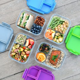 Bentgo Glass Lunch Box - Leak-Proof Bento-Style Food Container with Airtight Lid and Divided 3-Compartment Design - 5 Cup Capacity for Meal Prepping, and Portion-Controlled Meals for Adults (Gray) Bentgo Glass Lunch Box - Leak-Proof Bento-Style Food Container with Airtight Lid and Divided 3-Compartment Design - 5 Cup Capacity for Meal Prepping, and Portion-Controlled Meals for Adults (Gray)