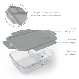 Bentgo Glass Lunch Box - Leak-Proof Bento-Style Food Container with Airtight Lid and Divided 3-Compartment Design - 5 Cup Capacity for Meal Prepping, and Portion-Controlled Meals for Adults (Gray) Bentgo Glass Lunch Box - Leak-Proof Bento-Style Food Container with Airtight Lid and Divided 3-Compartment Design - 5 Cup Capacity for Meal Prepping, and Portion-Controlled Meals for Adults (Gray)